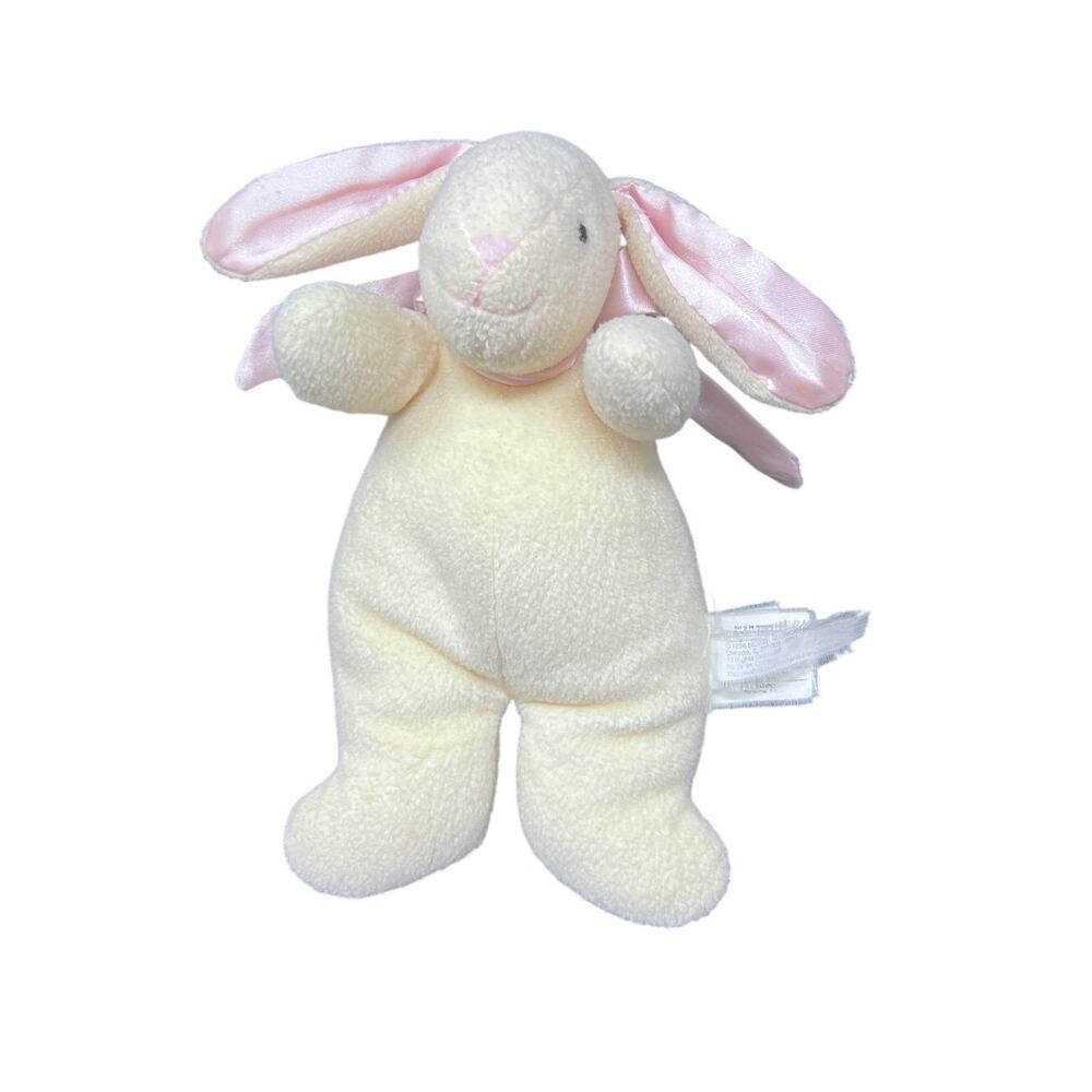 North American Bear Cream Bunny Plush Rattle 1996 VTG‎ 7" Pink Satin Ear Rabbit